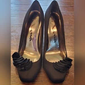 Nina Black Satin Pump Shoes